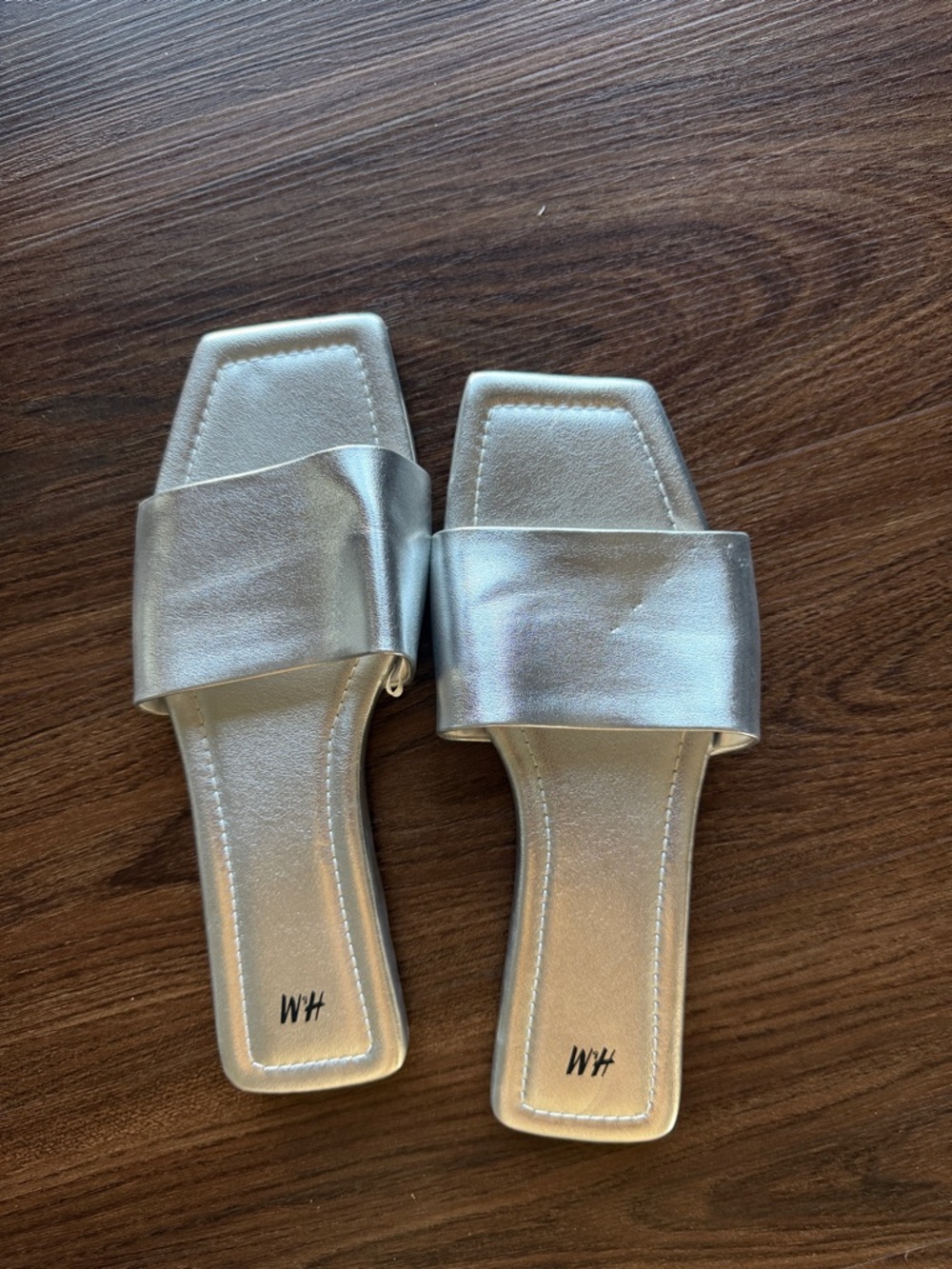 H&M Metallic Silver Square-Toe Slide Mules